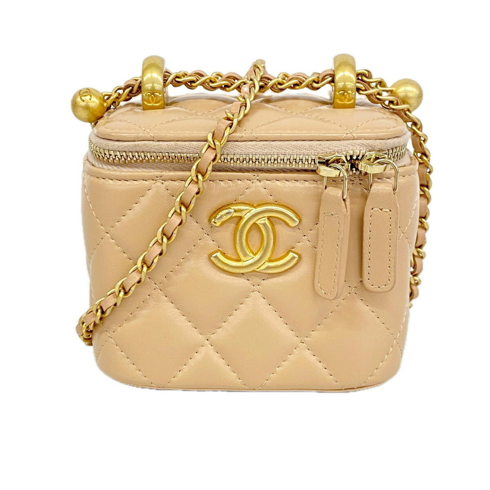 Chanel Matelassé Chain Shoulder Bag/Vanity Bag, Lambskin, Pink Beige, Women's...